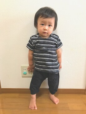 「Love&Peace&Money（ラブアンドピースアンドマネー）のアイテム（Tシャツ/カットソー、ブラック系）」を使った、Nao43さん（キッズ・80cm）の夏コーディネート