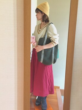 「AS KNOW AS PINKY（アズノゥアズピンキー）のアイテム（帽子）」を使った、かずさん（レディース・159cm）の秋コーディネート