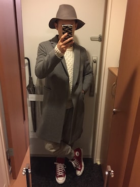 「ゆるカジ」｜「アイテム（チェスターコート）」を使った、GoUさん（メンズ・163cm）の冬コーディネート