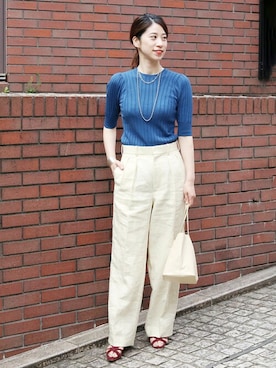 「コットンニット」｜hikariさん（レディース・166cm）の春コーディネート