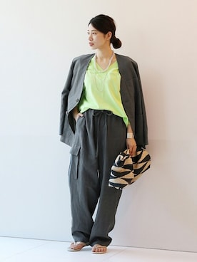 「リネンジャケット」｜hikariさん（レディース・166cm）の夏コーディネート