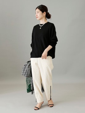 「クルーネックニット」｜hikariさん（レディース・166cm）の夏コーディネート