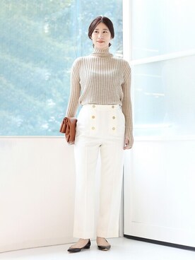 「リブタートルネック」｜「アイテム（スラックス）」を使った、hikariさん（レディース・166cm）の秋コーディネート