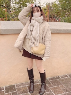 「apres jour mignon（アプレジュールミニョン）のアイテム（その他アウター）」を使った、momoさん（レディース・160cm）の冬コーディネート