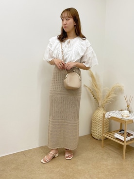 「透かし編みスカート」｜momoさん（レディース・160cm）の春コーディネート