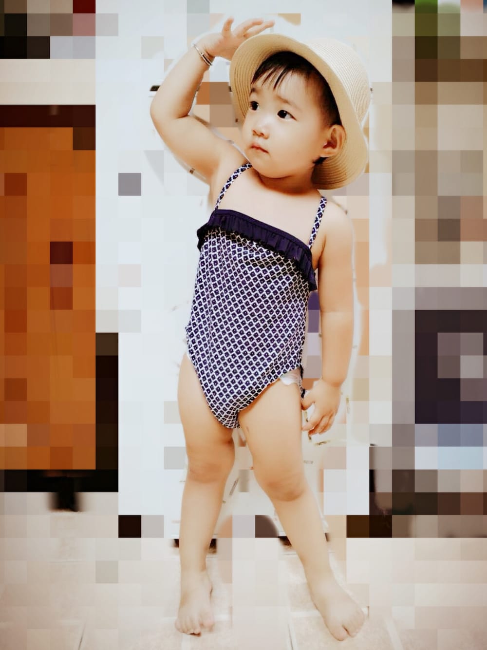 「Ocean Pacificのアイテム（水着、ブルー系）」を使った、puddingさん（キッズ・80cm）の夏コーディネートの1枚目の写真