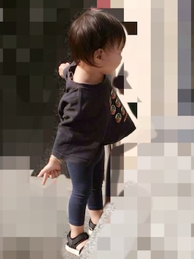 「アイテム（タイツ/ストッキング、ブルー系）」を使った、puddingさん（キッズ・80cm）の秋コーディネート