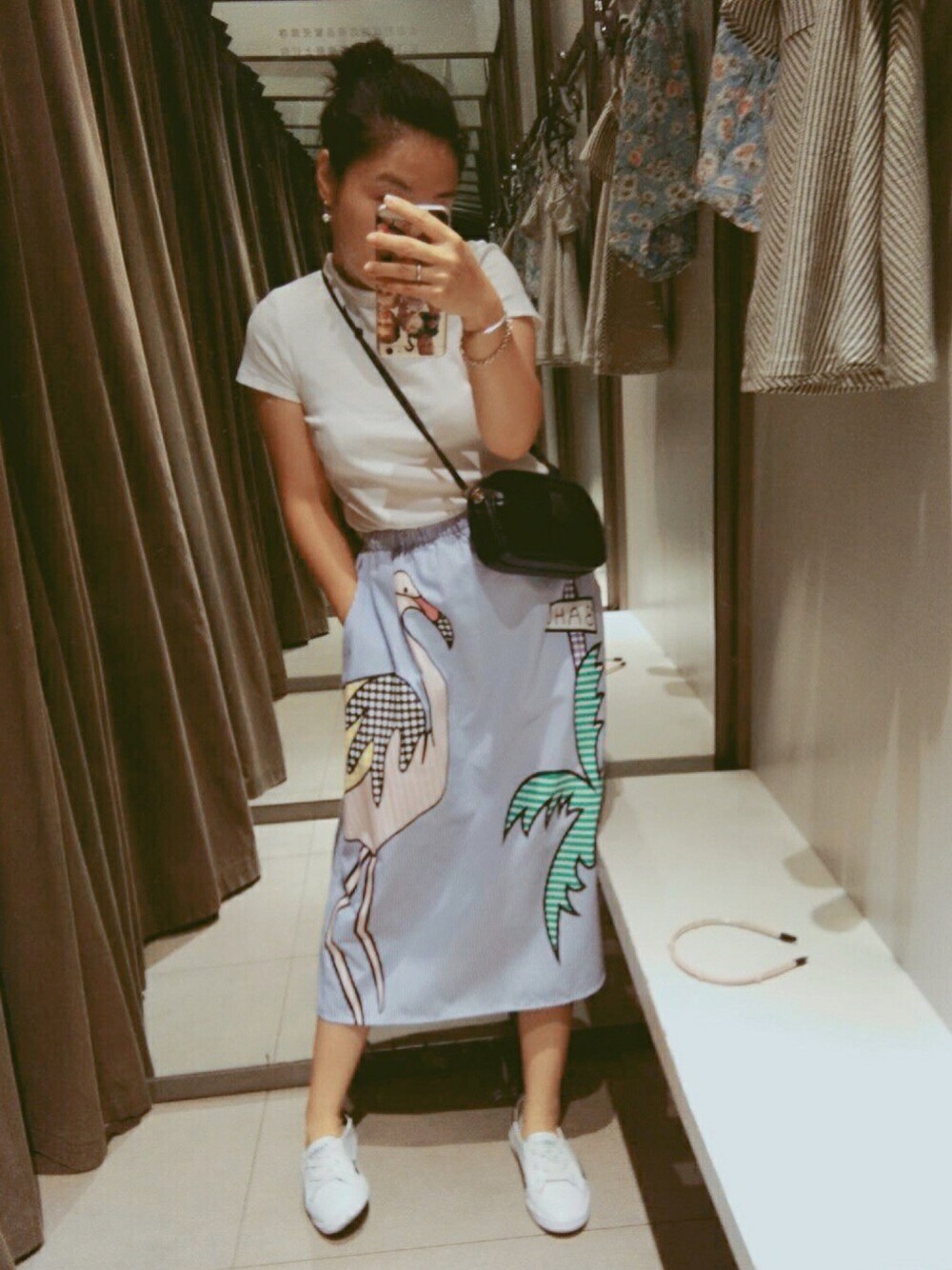 「UNIQLOのアイテム（Tシャツ/カットソー、ホワイト系）」を使った、puddingさん（レディース・150cm）の夏コーディネートの1枚目の写真