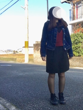 「AS KNOW AS PINKY（アズノゥアズピンキー）のアイテム（デニムジャケット）」を使った、たなみ。さん（レディース・154cm）の秋コーディネート