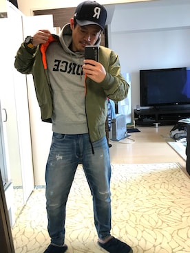 「NIKE（ナイキ）のアイテム（MA-1）」を使った、tacmaniacさん（メンズ・169cm）の冬コーディネート