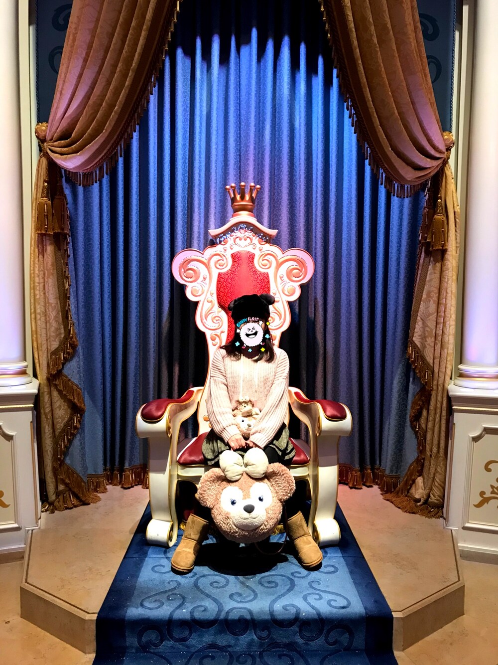「ディズニーランド、ディズニー、ディズニーコーデ、シェリーメイ、ミッキー、キャップ、寒かった、休日スタイル」｜「GRLのアイテム（ニット/セーター、ピンク系）」を使った、もえりん✩⃛さん（レディース・154cm）の冬コーディネートの1枚目の写真