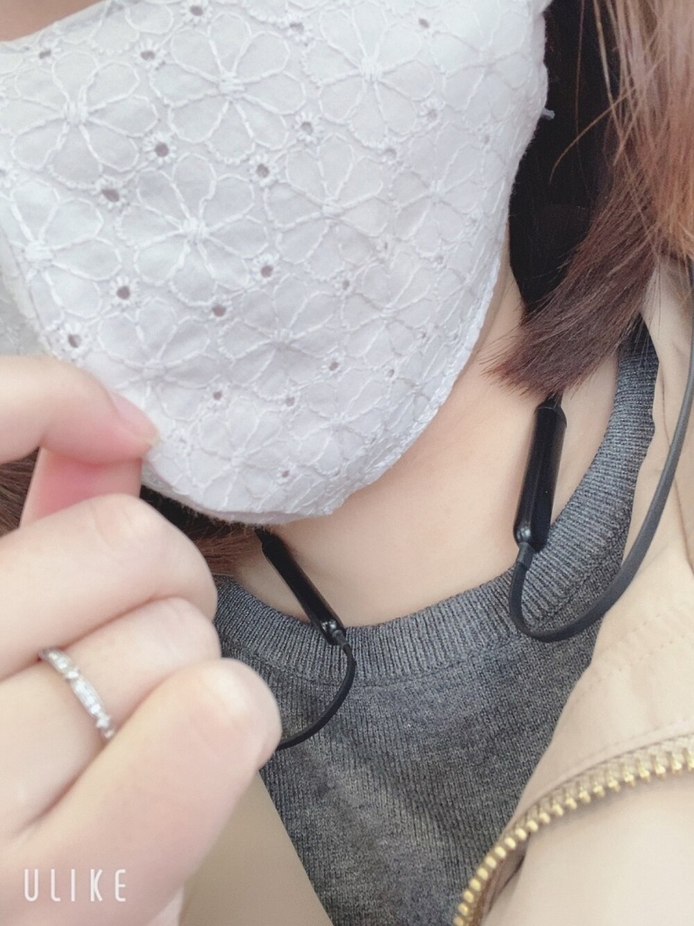 「マスク、レース、マスクコーデ、マスク女子、仕事コーデ」｜「no brandのアイテム（その他、グレー系）」を使った、もえりん✩⃛さん（レディース・154cm）の秋コーディネートの1枚目の写真