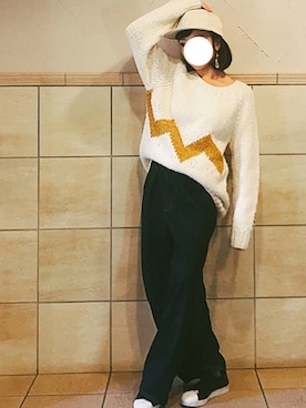 「ゆるニット」｜「アイテム（スリッポン）」を使った、ちーさん（レディース・154cm）の冬コーディネート