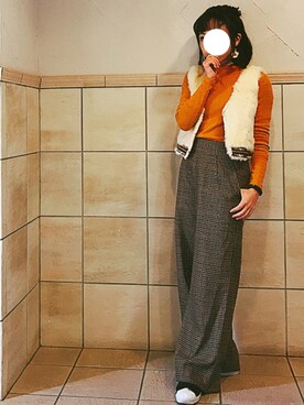 「マスタード」｜「アイテム（スリッポン）」を使った、ちーさん（レディース・154cm）の冬コーディネート