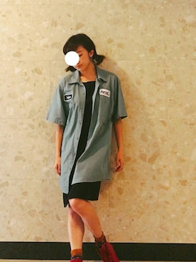 「ビッグシャツ」｜「アイテム（レインシューズ）」を使った、ちーさん（レディース・154cm）の夏コーディネート