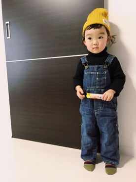 「リブニット」｜「アイテム（サロペット/オーバーオール）」を使った、nicori.さん（キッズ・80cm）の春コーディネート