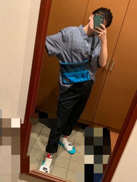 「BEN DAVIS（ベンデイビス）のアイテム（包、ブルー系）」を使った、Raiさん（メンズ・161cm）の春コーディネート