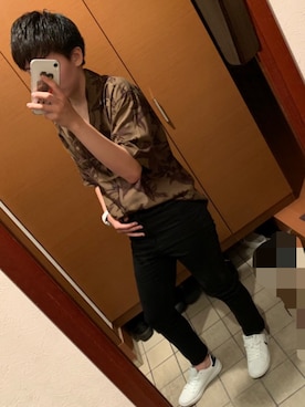 「GU（ジーユー）の（GU）ストレッチスリムフィットチノＡ（裤子、ブラック系）」を使った、Raiさん（メンズ・161cm）の夏コーディネート
