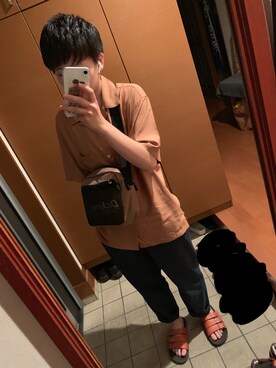 「Dickies（ディッキーズ）の▽WEB限定 Dickies/ディッキーズ メッシュショルダーバッグ（单肩包、ブラック系）」を使った、Raiさん（メンズ・161cm）の夏コーディネート