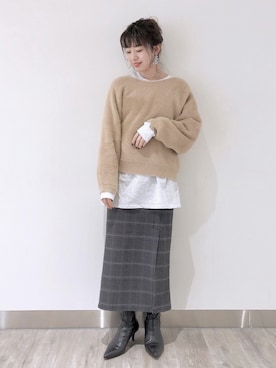 「mystic（ミスティック）のビッグロンT（Tシャツ/カットソー）」を使った、やっすーさん（レディース・158cm）の冬コーディネート