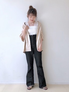 「麻ジャケット」｜「アイテム（タンクトップ）」を使った、やっすーさん（レディース・158cm）の夏コーディネート