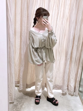 「mystic（ミスティック）のテーパードデニムパンツ（デニムパンツ）」を使った、やっすーさん（レディース・158cm）の夏コーディネート