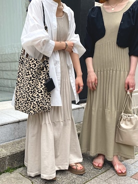 「バルーン袖」｜「アイテム（ワンピース/ドレス）」を使った、やっすーさん（レディース・158cm）の春コーディネート