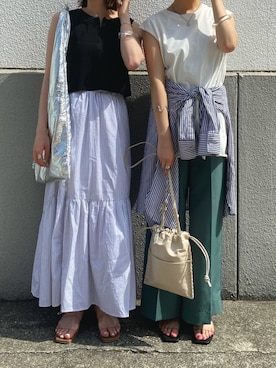 「スラックスパンツ」｜「アイテム（スカート）」を使った、やっすーさん（レディース・158cm）の春コーディネート