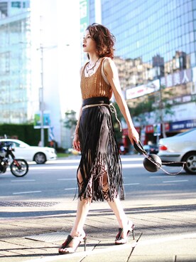 「Something Borrowed（サムシングボロウド）のアイテム」を使った、Miriam Mibaoさん（レディース・163cm）の冬コーディネート