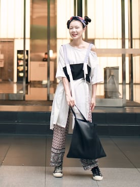 「RECTO.（レクト）のアイテム」を使った、Miriam Mibaoさん（レディース・163cm）の夏コーディネート