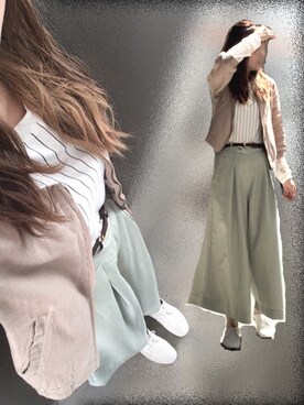 「RETRO GIRL（レトロガール）のアイテム（ノーカラージャケット）」を使った、Rℹ︎maluさん（レディース・156cm）の春コーディネート