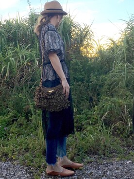 「Ungrid（アングリッド）のフレイドヘムストスリ（デニムパンツ）」を使った、Rℹ︎maluさん（レディース・156cm）の夏コーディネート