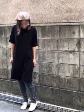 「WEGO（ウィゴー）のWEGO/フェイクスウェードパネルベレー帽（ハンチング/ベレー帽、グレー系）」を使った、Rℹ︎maluさん（レディース・156cm）の秋コーディネート