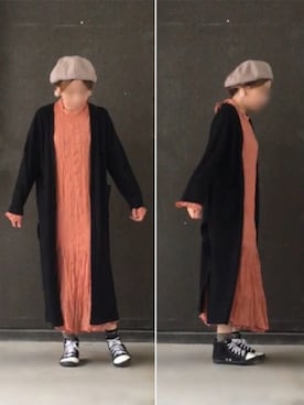 「フレアスリーブ」｜「アイテム（ハンチング/ベレー帽）」を使った、Rℹ︎maluさん（レディース・156cm）の冬コーディネート