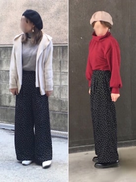 「GU（ジーユー）のアイテム（パンツ、ブラック系）」を使った、Rℹ︎maluさん（レディース・156cm）の春コーディネート