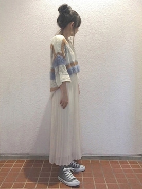 「今日のピアスのアイテム（ピアス（両耳用）、ピンク系）」を使った、Rℹ︎maluさん（レディース・156cm）の春コーディネート