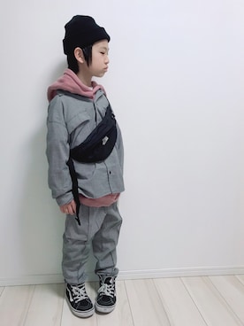 「Right-on（ライトオン）のアイテム（ニットキャップ/ビーニー）」を使った、タロイモさん（キッズ・123cm）の春コーディネート