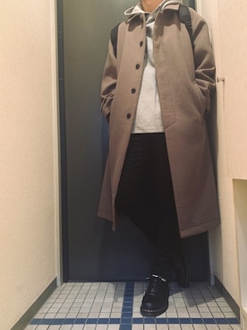 「アイテム（ステンカラーコート）」を使った、@soranoさん（メンズ・177cm・20代）の冬コーディネート
