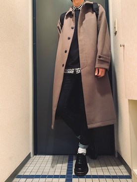 「アイテム（ステンカラーコート）」を使った、@soranoさん（メンズ・177cm・20代）の冬コーディネート
