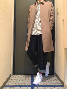 「アイテム（ステンカラーコート）」を使った、@soranoさん（メンズ・177cm・20代）の冬コーディネート