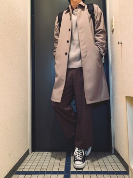 「アイテム（ステンカラーコート）」を使った、@soranoさん（メンズ・177cm・20代）の冬コーディネート