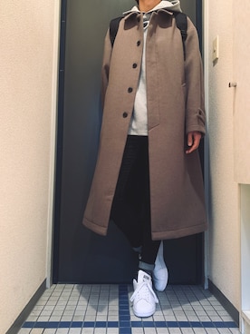 「アイテム（ステンカラーコート）」を使った、@soranoさん（メンズ・177cm・20代）の冬コーディネート