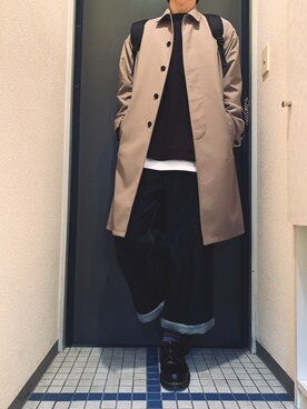 「アイテム（ステンカラーコート）」を使った、@soranoさん（メンズ・177cm・20代）の春コーディネート