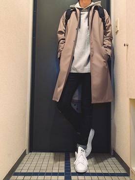 「アイテム（ステンカラーコート）」を使った、@soranoさん（メンズ・177cm・20代）の春コーディネート