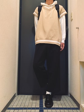 「BASQUE magenta（バスクマゼンタ）のアイテム（ベスト）」を使った、@soranoさん（メンズ・177cm）の春コーディネート