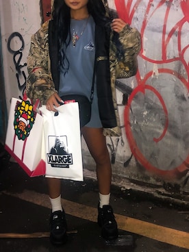 「Bape」｜「アイテム（スウェット）」を使った、RIKOさん（レディース・150cm）の春コーディネート