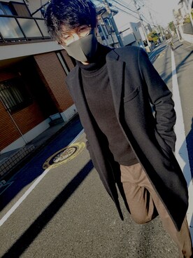 「BEAMS（ビームス）のアイテム（チェスターコート）」を使った、yugoさん（メンズ・168cm）の冬コーディネート