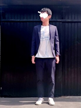「hatra（ハトラ）のアイテム（Tシャツ/カットソー）」を使った、ユウキさん（メンズ・177cm）の春コーディネート