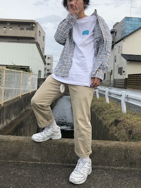 「HANES（ヘインズ）のアイテム（パンツ）」を使った、松本さん（メンズ・175cm）の秋コーディネート
