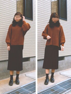 「ボリュームニット」｜「アイテム（その他シューズ）」を使った、ねこさん（レディース・158cm）の春コーディネート
